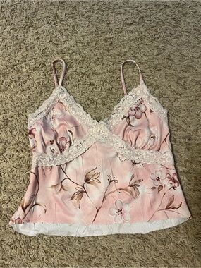 Lace Trim Floral Y2k Cropped Cami - Pink